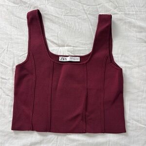 Zara fashion deep red ribbed crop tank size Medium
